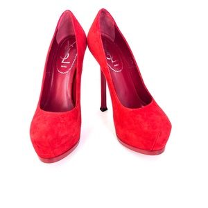 Saint Laurent Red Suede  Tribute Two Platform Pumps